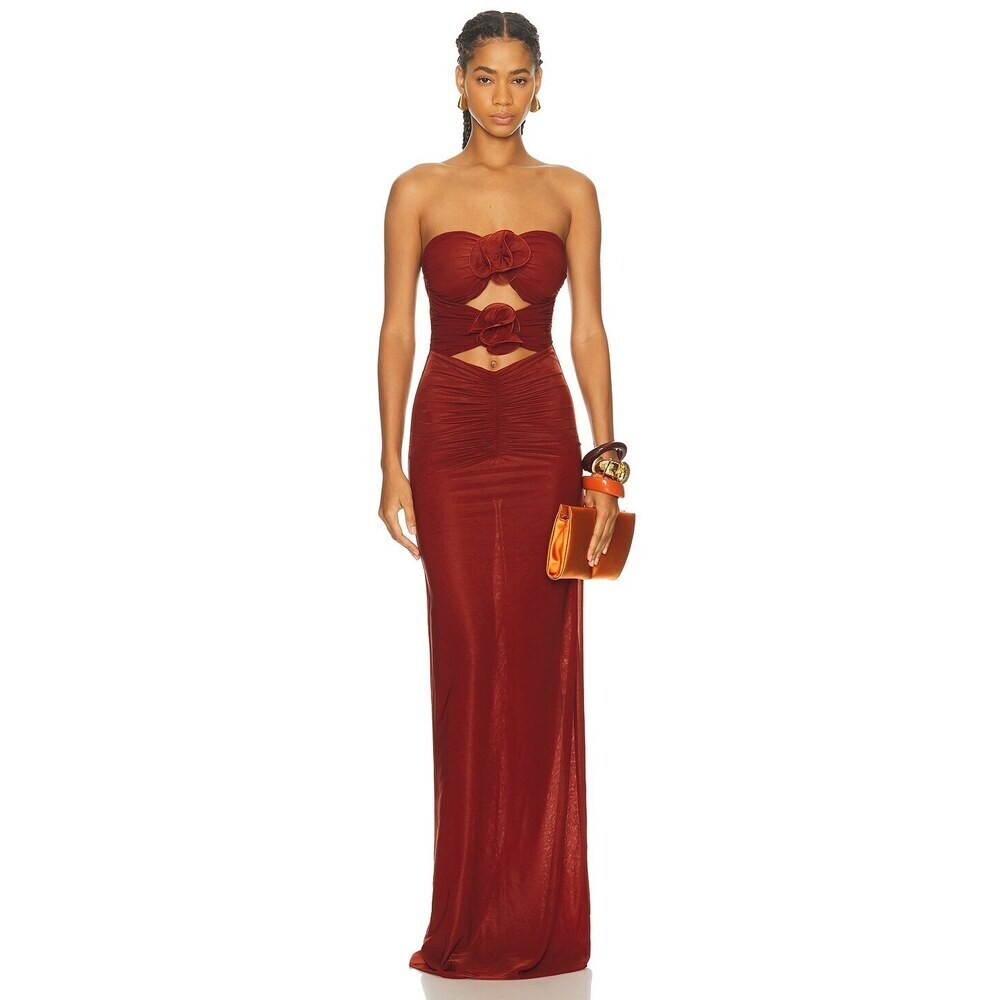 MARIANNA SENCHINA Wild Orchid Dress in Maroon